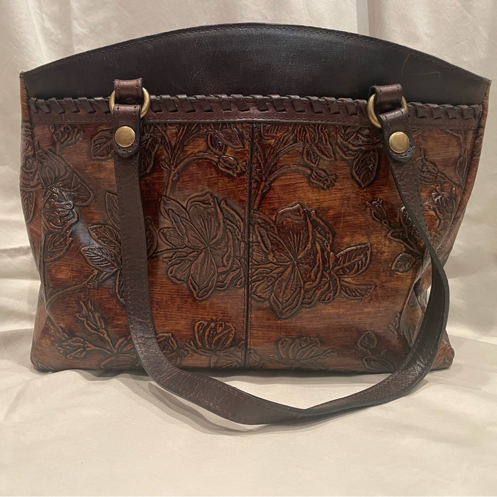 Patricia Nash Dark Brown Floral Leather Shoulder Bag